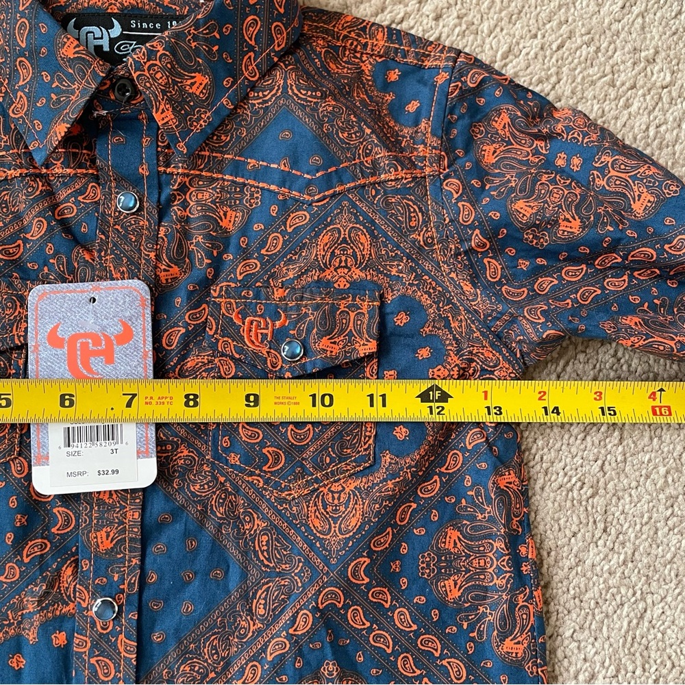 Cowboy Hardware NWT Western Shirt 3T Boys Tod Bandana Paisley Print Pearl Snap - Picture 9 of 10